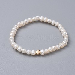 Stretch-Armbänder, mit Messing-Perlen, sortiere eine natürliche Süßwasserperle Perlen und Sackleinen Verpackungsbeutel Kordelzugbeutel, Flachrund, weiß, 2-1/8 Zoll (5.4 cm)