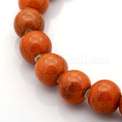 Fili di perline tonde ceramica fatto  mano , arancio rosso, 8mm, Foro: 2 mm, circa 40~42pcs/filo, 12 pollice