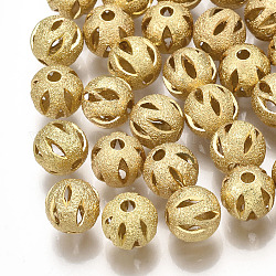 Perles filigranées en laiton, boule en filigrane, ronde, texturé, ronde, véritable 18k plaqué or, 6mm, Trou: 1.4mm