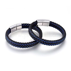 Braided Leather Cord Bracelets, with 304 Stainless Steel Magnetic Clasps, Stainless Steel Color, 8-5/8 inch(22cm), 11.5mm