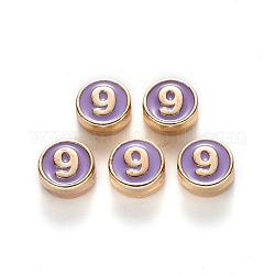 Perles d'émail en alliage, plat rond, nombre, sans cadmium et sans plomb, or clair, Prune, 8x3.5mm, Trou: 1.5mm