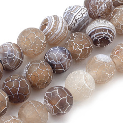 Chapelets de perle en agate naturelle patinée, mat, teinte, ronde, chameau, 8mm, Trou: 1mm, Environ 47 pcs/chapelet, 15.7 pouce