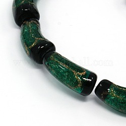 Handmade Gold Sand Lampwork Beads Strands, Curved Tube Beads, Dark Green, 22x9mm, Hole: 1mm, about 16pcs/strand, 12.9inch