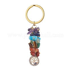 Porte-clés pendentif en alliage d'émail, 7 porte-clés pendentif puce de pierre précieuse chakra, or, arbre de la vie, 8 cm, pendentif: 53x17.5 mm