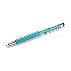 シリコン＆プラスチックタッチスクリーンペン  アルミボールペン  透明樹脂ダイヤモンド形ビーズ付き  ダークターコイズ  146x13x10mm