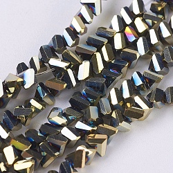 FilI di perline in vetro placcato, pieno placcato, sfaccettato, triangolo, oro placcato, 4.5x5x6mm, Foro: 1 mm, circa 100pcs/filo, 13.7 pollice (35 cm)