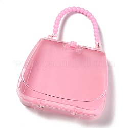 Handtaschen-Schmuckkästchen aus Plastik, mit Kunststoffperlengriff, transparente Abdeckung, rosa, 14.2x15.8x5.55 cm