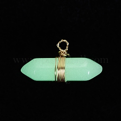 Pendentifs en verre lumineux, avec fil de cuivre doré enroulé, balle, or, 11x23x7mm, Trou: 1.6mm