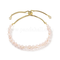Bracelet coulissant perlé à double couche de quartz rose naturel, bijoux en acier inoxydable doré 304 pour femme, diamètre intérieur: 1-1/2~2 pouce (3.85~4.95 cm)