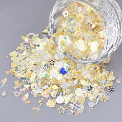 Accesorios del ornamento, paillette plástico pvc / cuentas de lentejuelas, sin agujero / perlas sin perforar, formas mixtas, oro, 1~8x2~9x0.3mm