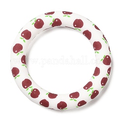 Пищевые экологически чистые силиконовые подвески, кольцо с узором яблоко, белые, 65x10 мм, отверстие : 4 мм