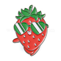 Emaille-Pins mit Obstmotiv, Broschen aus Rotguss-Zinklegierung für Rucksackkleidung, Erdbeere, 36x24x1 mm