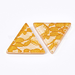 Resin Cabochons, with Lace Inside, Triangle, Gold, 36.5x41x7.5mm