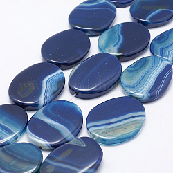 Chapelets de perles en agate à rayures naturelles, teints et chauffée, ovale, Dodger bleu, 37~41x25~31x5~7mm, Trou: 2mm, Environ 10 pcs/chapelet, 15.35 pouce