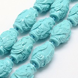 Synthetic Coral Carven Beads Strands, Dyed, Oval, Pale Turquoise, 35x10mm, Hole: 1mm, about 10pcs/strand, 15.75inch