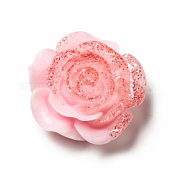 Cabuchones de resina opacos, flor, con polvo del brillo, rosa, 19x19x9mm