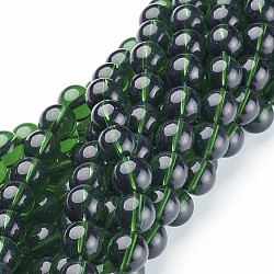 Glass Beads Strands, Round, Green, about 10mm in diameter, hole: 1mm, about 30pcs/strand, 12 inch