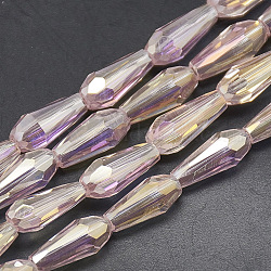 Chapelets de perles en verre électroplaqué, larme à facettes, rose, 9~9.5x4mm, Trou: 1mm, Environ 72 pcs/chapelet, 25.98 pouce