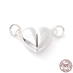 925 магнитные застежки из стерлингового серебра, с прыжковых колец, любовь сердца, 925 серебро покрытием, 13x7.9x4 мм, отверстие : 1.8 мм