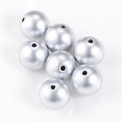 Perles acryliques peintes en aérosol de style mat, ronde, couleur d'argent, 16mm, Trou: 2mm, environ 210 pcs/500 g