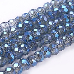 Trefoli sfaccettati di perline di vetro con elettroplate, blu, 3x2mm, Foro: 1 mm, circa 100pcs/filo, 10 pollice