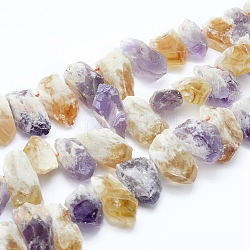 Natural Citrine and Amethyst Beads Strands, Top Drilled Beads, Rough Raw Stone, Nuggets, 15~38x10~16mm, Hole: 2mm, about 30~34pcs/strand, 15.75 inch(40cm)