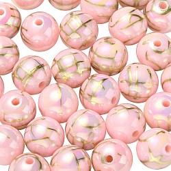 Placage uv perles acryliques irisées arc-en-ciel, drawbench, ronde, rose, 15.5x15mm, Trou: 2.7mm