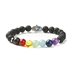 Bijoux de chakra bracelets extensibles de perles de pierre de lave naturelle, avec des perles de pierres précieuses naturelles et des accessoires en alliage, colorées, 55mm