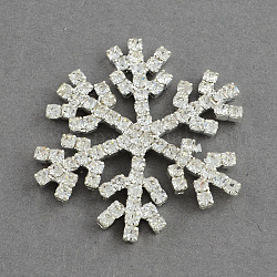 Shining Snowflake Brass Grade A Crystal Rhinestone Cabochons, Crystal, 34x31x2.5mm