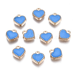 Charms del esmalte de la aleación, corazón, la luz de oro, azul aciano, 8x7.50x2.50mm, agujero: 1.5 mm