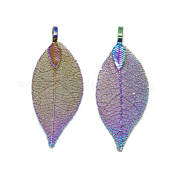 Большие подвески из железа , гальванический натуральный лист, лист, с покрытием разноцветным, 52~53x19~20x1.5 мм, отверстие : 3x5.5 мм