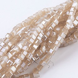 Electroplate Glass Beads Strands, Imitation Jade, Half Rainbow Plated, Faceted, Cube, Brown, 2~2.5x2~2.5x2~2.5mm, Hole: 0.5mm, about 195~200pcs/strand, 16.9~17.5 inch(43~44.5cm)