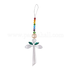Chakra Theme K9 Crystal Glass Big Pendant Decorations, Hanging Sun Catchers, Creative Angels, with Velvet Pouches, Colorful, 168mm