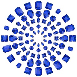Gorgecraft cuce su strass, collegamenti multi-strand, strass vetro, con impostazioni dei rebbi in ottone, accessori per abbigliamento, sfaccettato, forme misto, blu scuro, 8~18x4~13x4~7.5mm, Foro: 0.8~1 mm, 100pcs/scatola