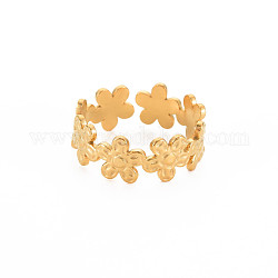 Chapado en iones (ip) 304 anillo de puño abierto de acero inoxidable con flor para mujer, sin níquel, real 18k chapado en oro, nosotros tamaño 8 (18.1 mm)
