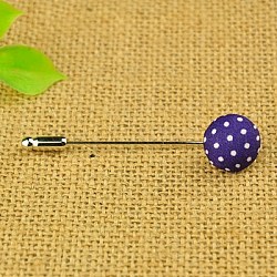 Fashion Lapel Pins, with Woven Cabochons and Brass Findings, Indigo, 62mm