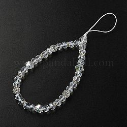 Perles de strass en verre et argile polymère rondelle chaînes de dragonne de téléphone, décoration d'accessoires mobiles, clair, 17 cm