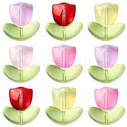 100pcs 6 colores cuentas de murano hecho a mano, tulipán, color mezclado, 9x9x5.5mm, agujero: 1 mm