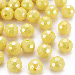 Opaque Acrylic Beads, Faceted, Dyed, AB Color, Round, Yellow, 12x11.5mm, Hole: 1.8mm, about 560pcs/500g