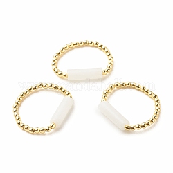 Anello da dito con perline a colonna di giada bianca naturale con ematite sintetica, gioielli con pietre preziose per le donne, oro, diametro interno: 16~19mm