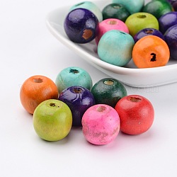 Mixed Lead Free Round Natural Wood Beads, Dyed, about 16mm wide, 15mm high, hole 4mm