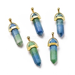 Natural Dyed Calcite Double Terminated Pointed Pendants, with Golden Tone Brass Findings, Bullet, Dark Sea Green, 40~41x13.5x10mm, Hole: 4x5mm