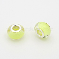 Large Hole Resin European Beads, with Silver Tone Brass Cores, Rondelle, Champagne Yellow, 14x9mm, Hole: 5mm