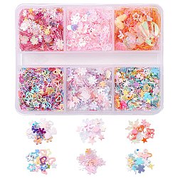 18G 6 Styles PVC Sequins, Sewing Craft Decorations, Luminous/Golden Sheen, Mixed Shapes, Heart/Star/Flower, Mixed Color, 1.5~16x2~12.5x0.1~1.5mm, Hole: 1~2mm, 3g/style 