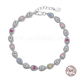 Bracelet chaîne à 925 maillons en argent sterling rhodié, bracelet tennes en zircone cubique coloré, larme, 6-3/4 pouce (17.3 cm)