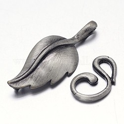 Латунная застежка крюка, для изготовления кожаных браслетов, лист, античное серебро, лист: 33x13x3 мм, крюк: 17x10x2 мм, отверстия : 1 mm и 3x3 мм