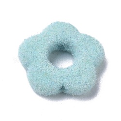Perles de résine floquées, fleur, bleu ciel, 14x15x4mm, Trou: 1.4mm