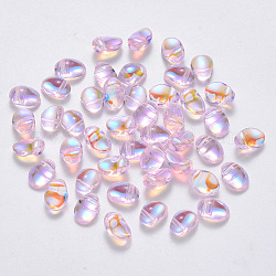 Breloques en verre peint par pulvérisation transparente, de couleur plaquée ab , ovale, rose, 8.5x6x4.5mm, Trou: 1mm