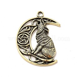 Tibetan Style Alloy Pendants, Moon with Wolf Charm, Antique Bronze, 40.5x30x5.5mm, Hole: 3.1mm