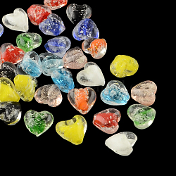 Fatti a mano perle di vetro luminosi, cuore, colore misto, 15~16x15~16x9~10mm, Foro: 1~2 mm